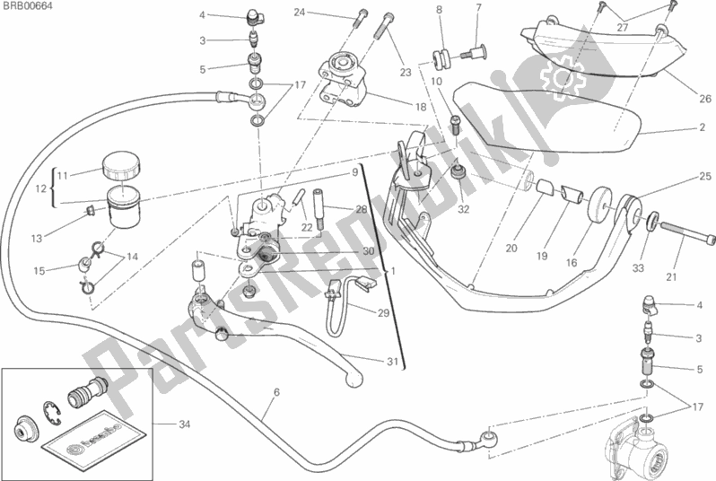 All parts for the Clutch Master Cylinder of the Ducati Multistrada 1200 Enduro Touring Brasil 2019